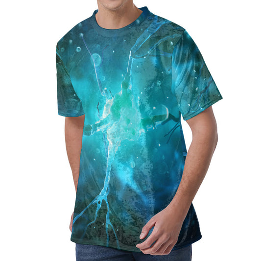 Blue Neurons In The Brain Print Men's Velvet T-Shirt