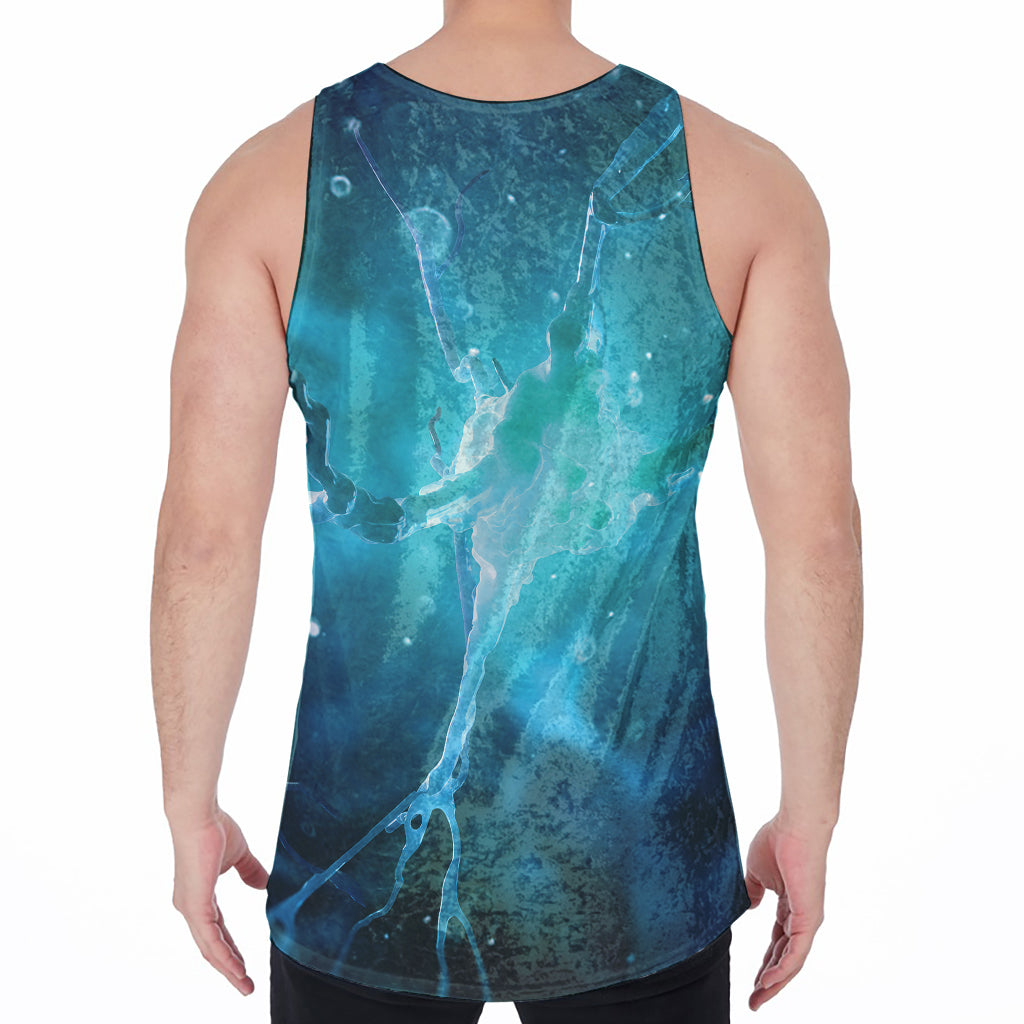 Blue Neurons In The Brain Print Men's Velvet Tank Top