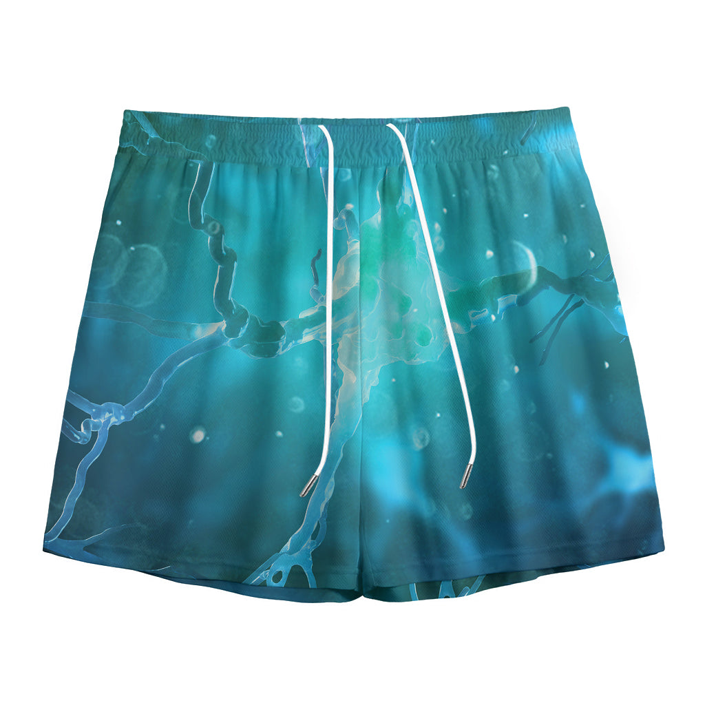 Blue Neurons In The Brain Print Mesh Shorts