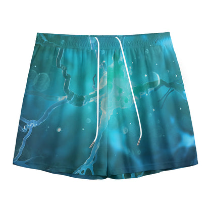 Blue Neurons In The Brain Print Mesh Shorts