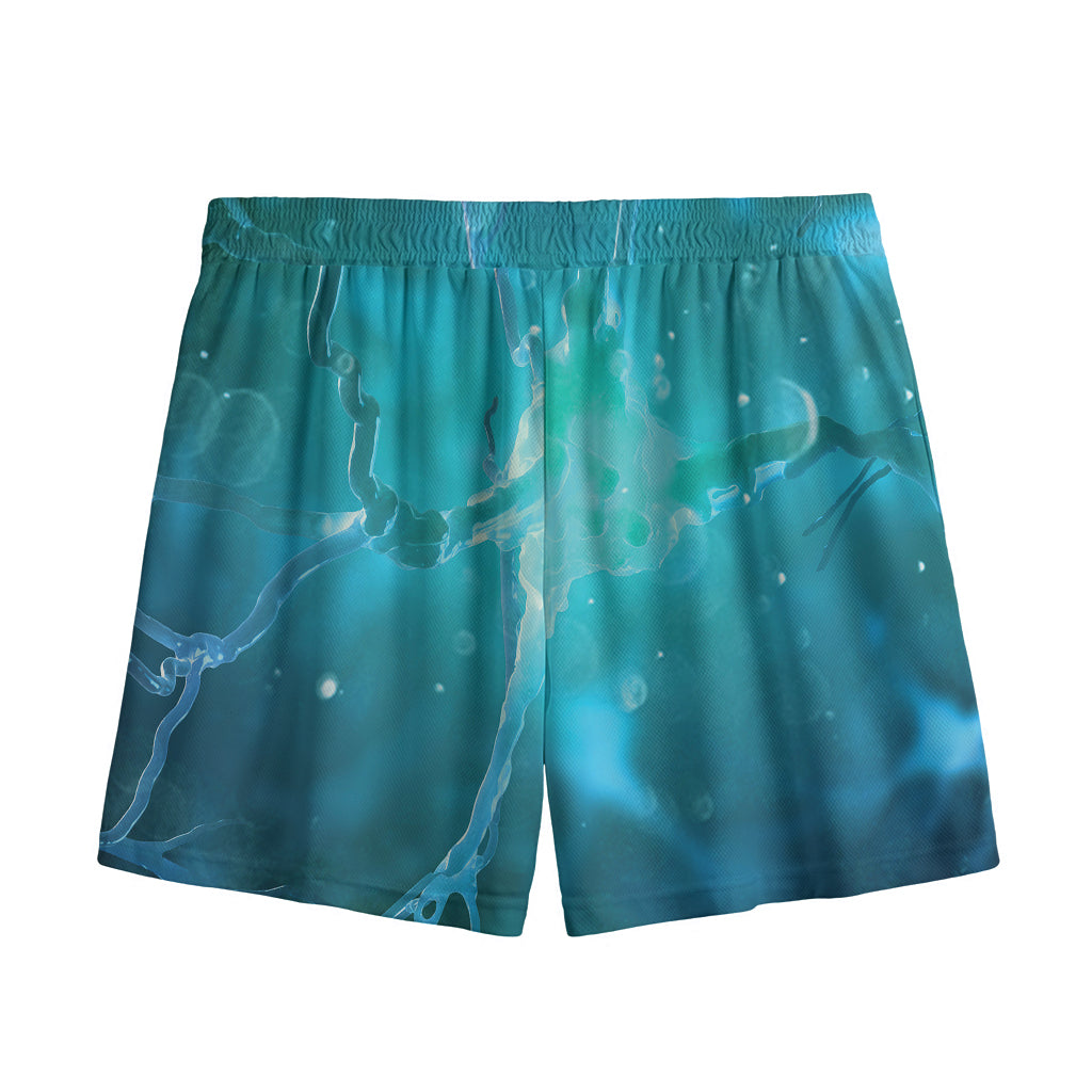 Blue Neurons In The Brain Print Mesh Shorts