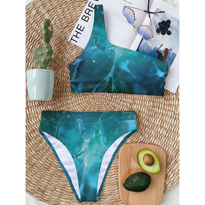 Blue Neurons In The Brain Print One Shoulder Bikini Top