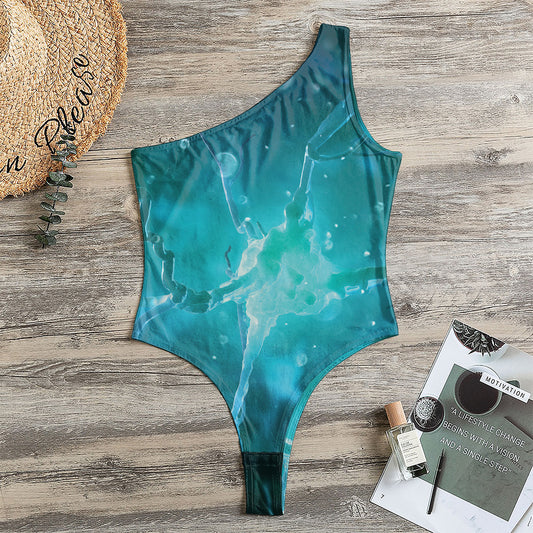 Blue Neurons In The Brain Print One Shoulder Bodysuit