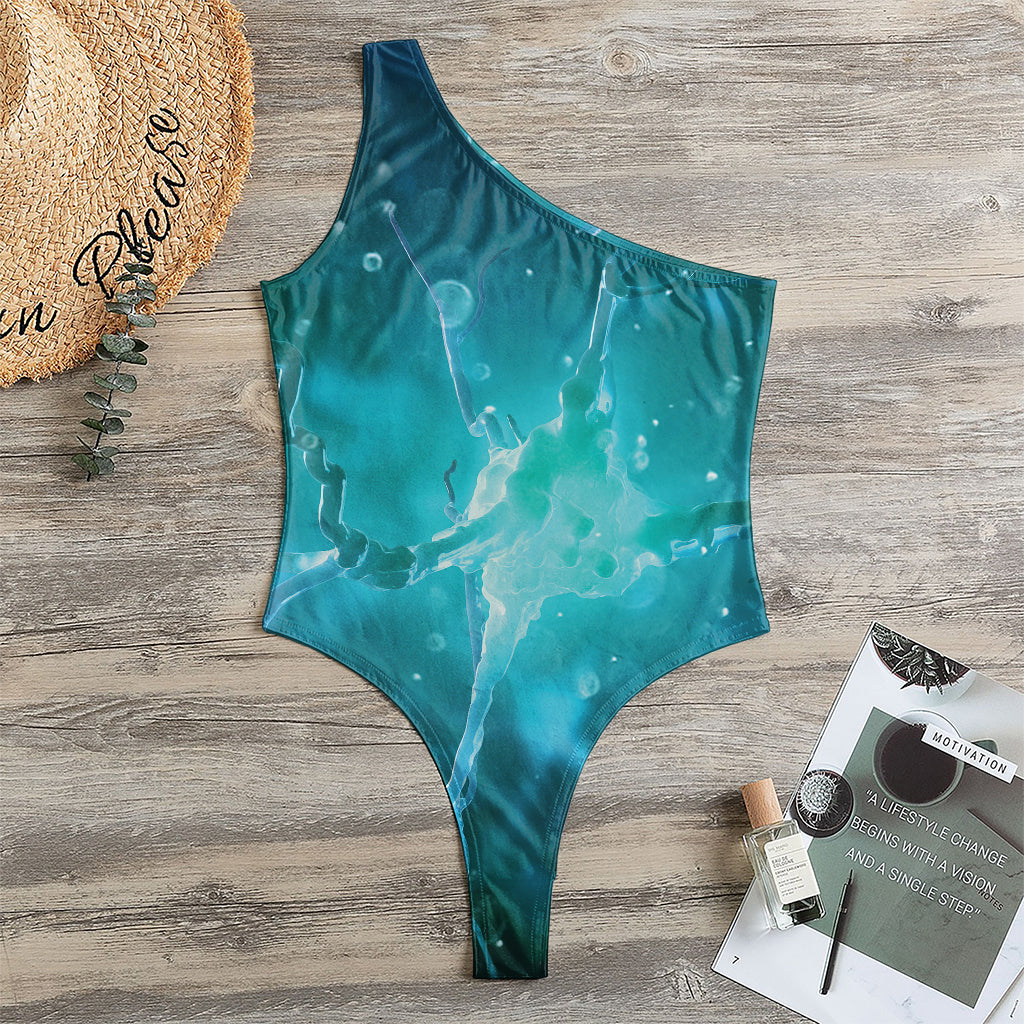 Blue Neurons In The Brain Print One Shoulder Bodysuit
