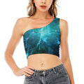 Blue Neurons In The Brain Print One Shoulder Crop Top