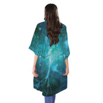 Blue Neurons In The Brain Print Open Front Beach Cover Up