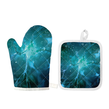 Blue Neurons In The Brain Print Oven Mitt And Pot Holder Set