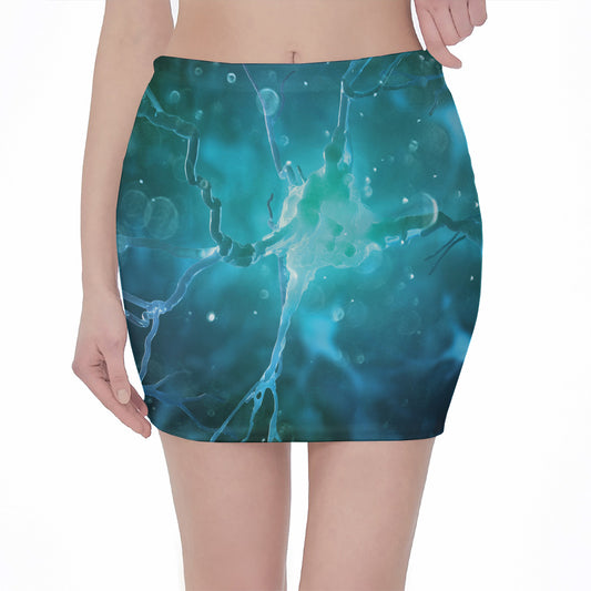 Blue Neurons In The Brain Print Pencil Mini Skirt