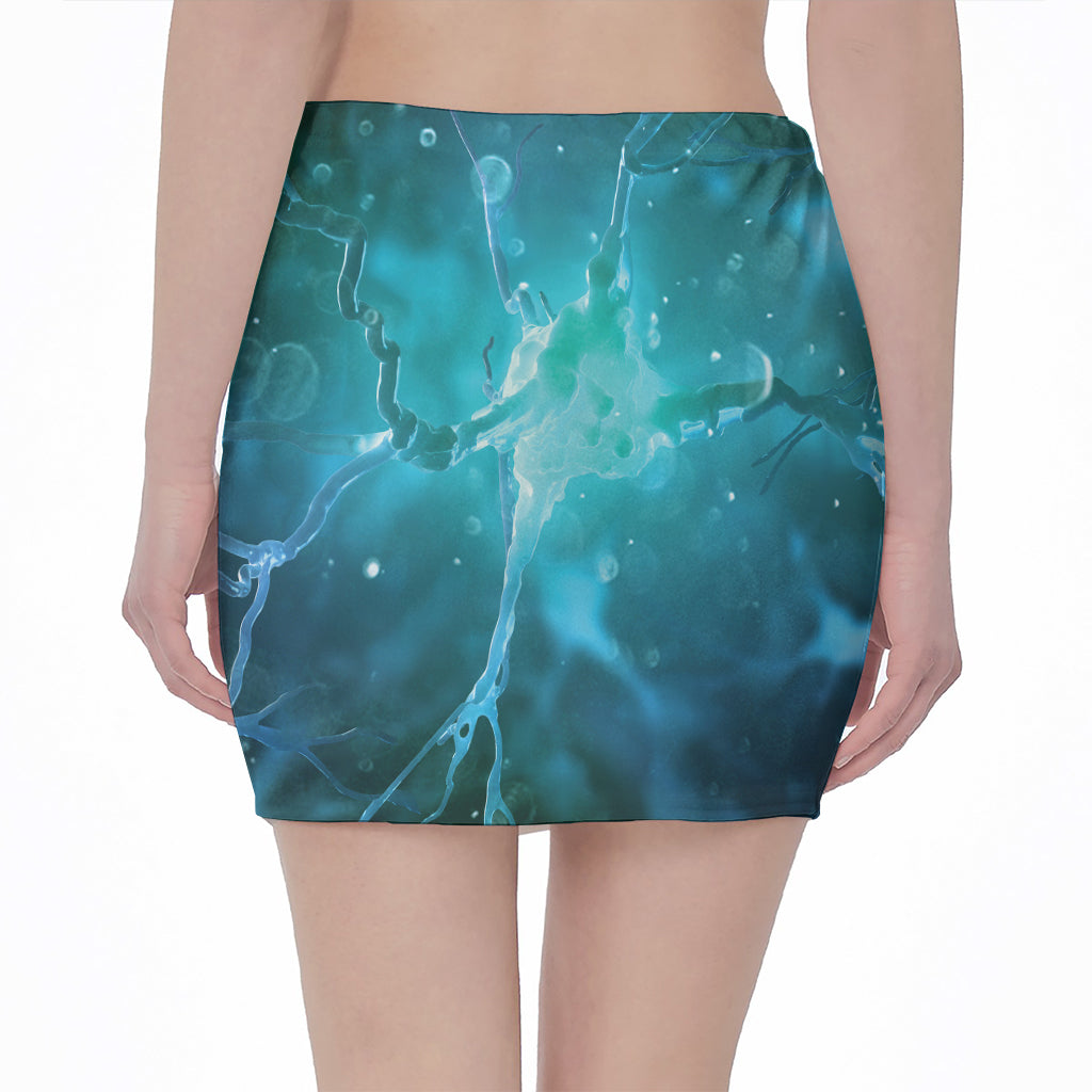 Blue Neurons In The Brain Print Pencil Mini Skirt