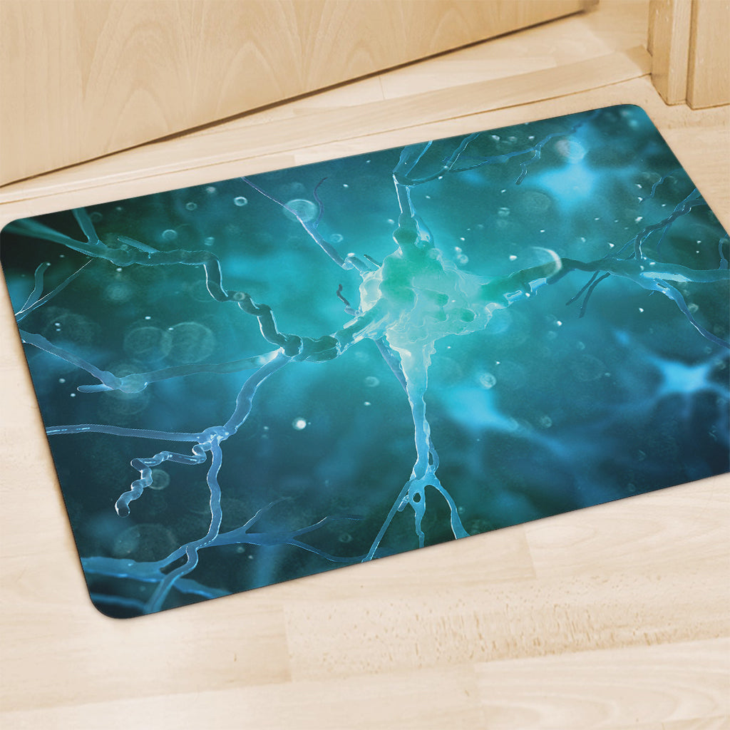 Blue Neurons In The Brain Print Polyester Doormat