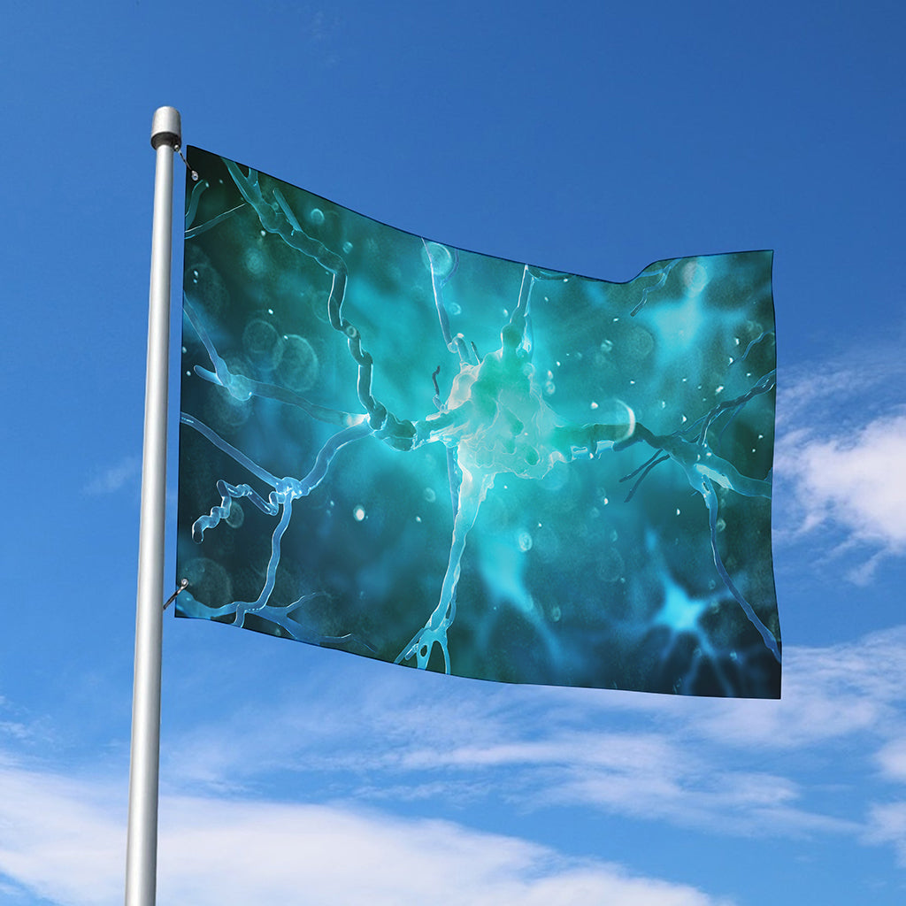Blue Neurons In The Brain Print Polyester Flag