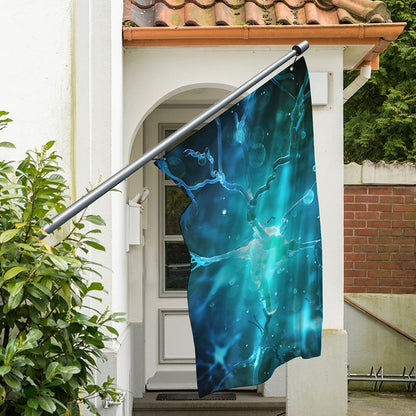 Blue Neurons In The Brain Print Polyester Flag