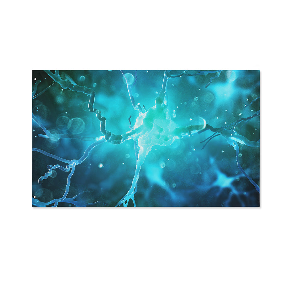 Blue Neurons In The Brain Print Polyester Flag