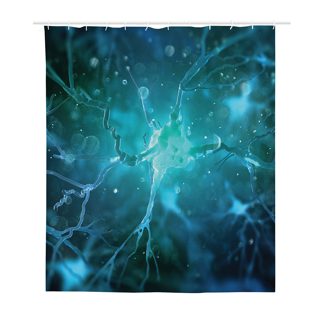 Blue Neurons In The Brain Print Polyester Shower Curtain