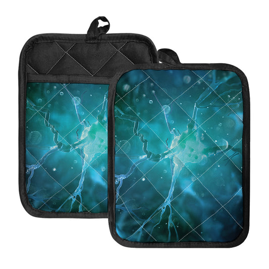 Blue Neurons In The Brain Print Pot Holders With Pocket