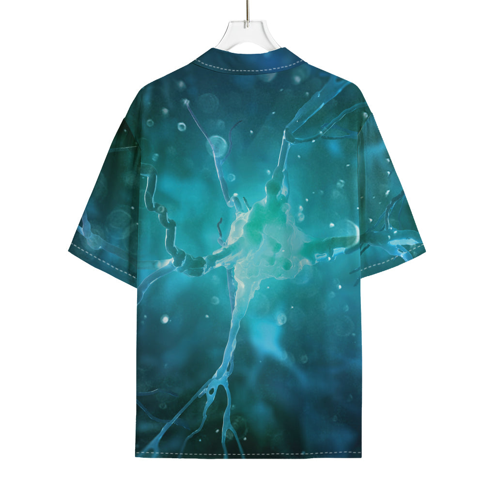Blue Neurons In The Brain Print Rayon Hawaiian Shirt