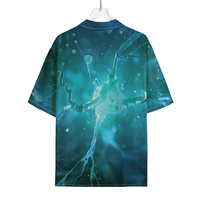 Blue Neurons In The Brain Print Rayon Hawaiian Shirt