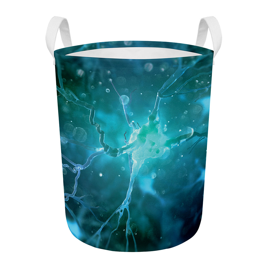 Blue Neurons In The Brain Print Round Laundry Basket