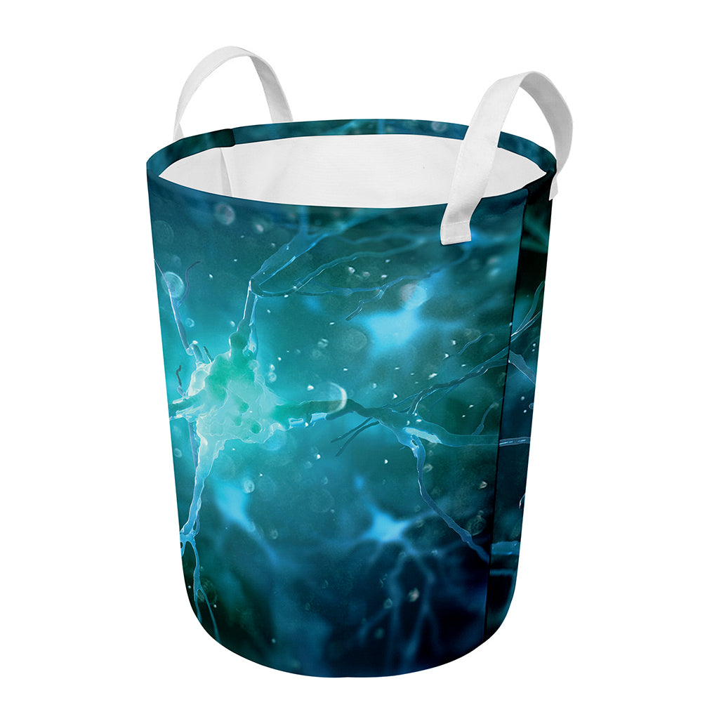 Blue Neurons In The Brain Print Round Laundry Basket