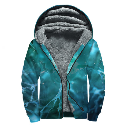 Blue Neurons In The Brain Print Sherpa Lined Zip Up Hoodie
