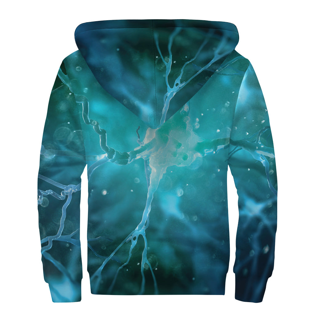 Blue Neurons In The Brain Print Sherpa Lined Zip Up Hoodie