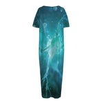 Blue Neurons In The Brain Print Short Sleeve Long Nightdress