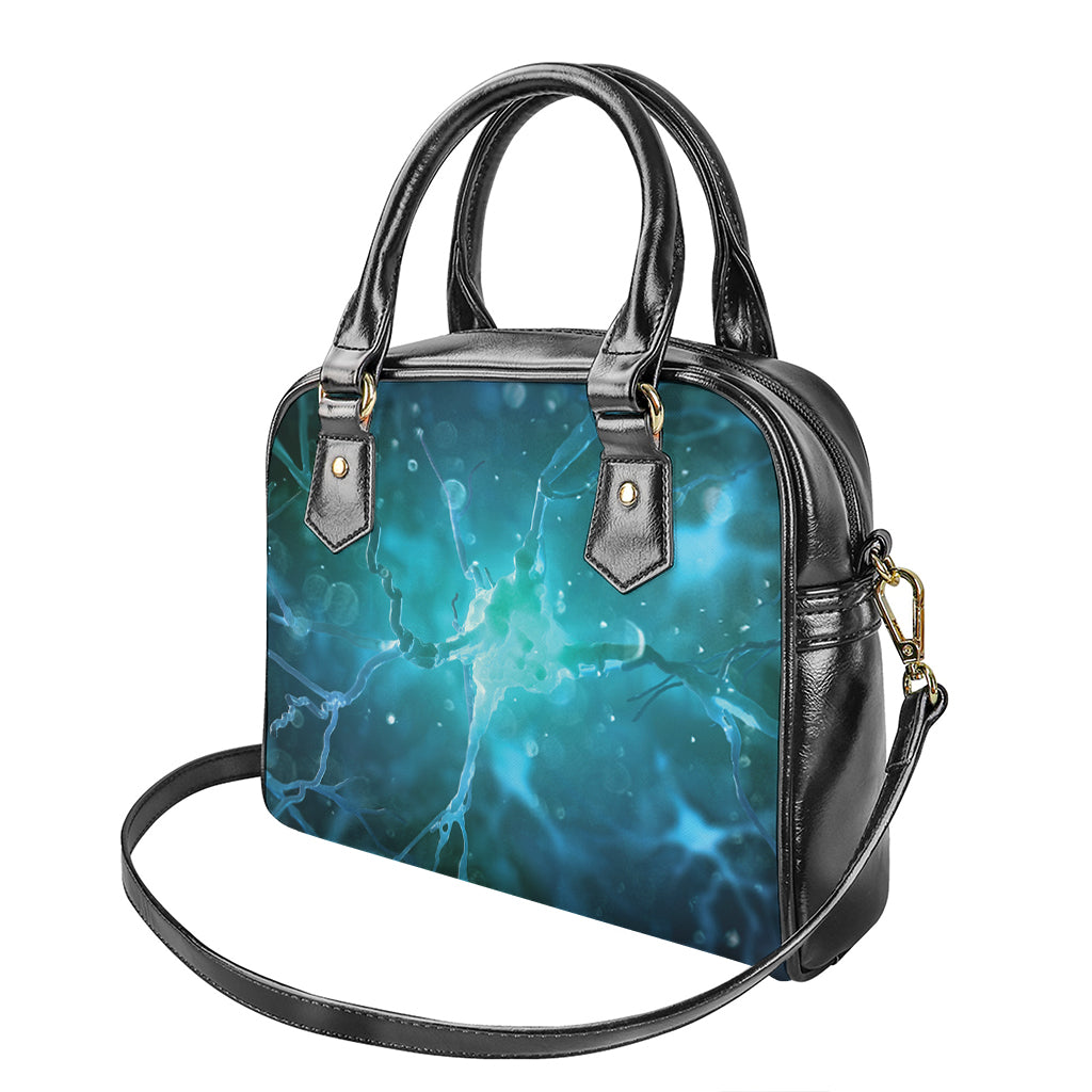 Blue Neurons In The Brain Print Shoulder Handbag