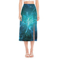 Blue Neurons In The Brain Print Side Slit Midi Skirt