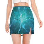 Blue Neurons In The Brain Print Side Slit Mini Skirt