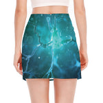 Blue Neurons In The Brain Print Side Slit Mini Skirt