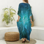 Blue Neurons In The Brain Print Silk V-Neck Kaftan Dress
