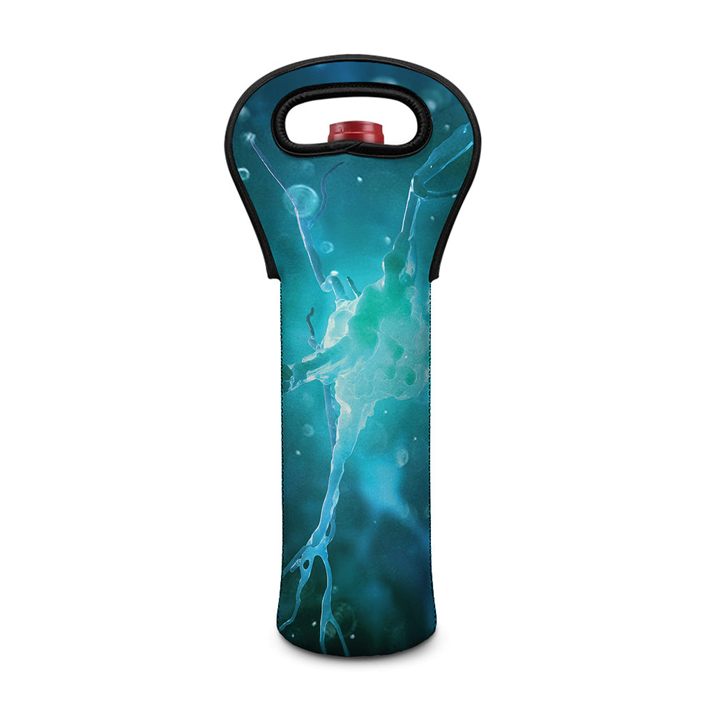Blue Neurons In The Brain Print Single Neoprene Wine Tote