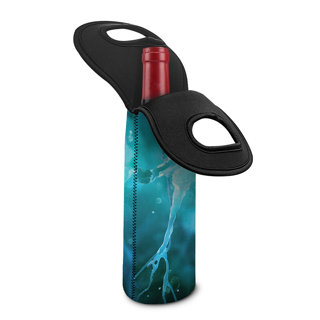 Blue Neurons In The Brain Print Single Neoprene Wine Tote