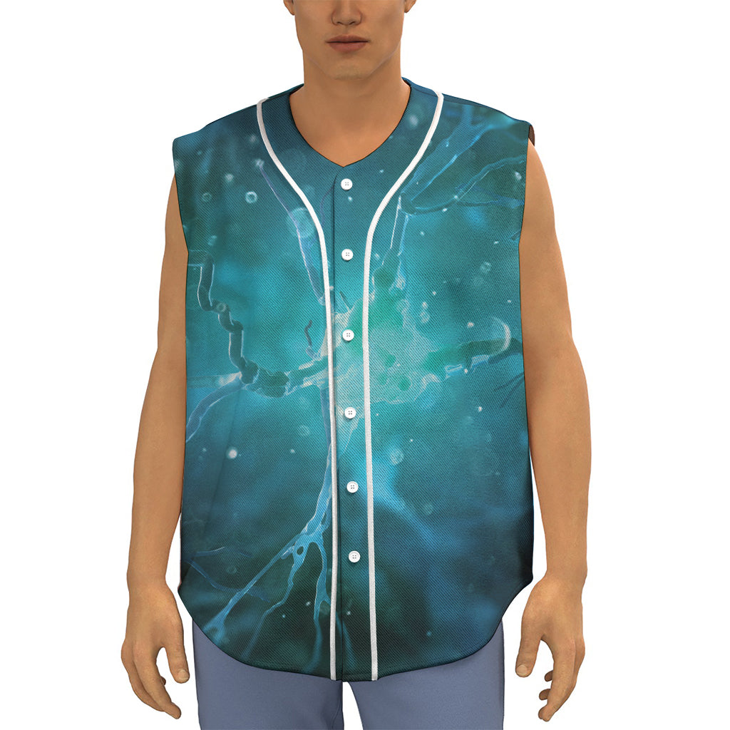 Blue Neurons In The Brain Print Sleeveless Baseball Jersey