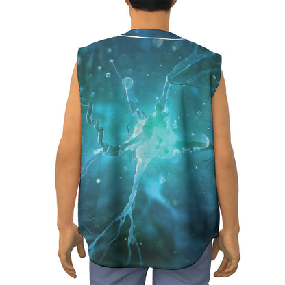 Blue Neurons In The Brain Print Sleeveless Baseball Jersey