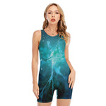 Blue Neurons In The Brain Print Sleeveless One Piece Swimsuit
