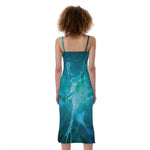 Blue Neurons In The Brain Print Slim Fit Midi Cami Dress