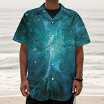 Blue Neurons In The Brain Print Textured Short Sleeve Shirt