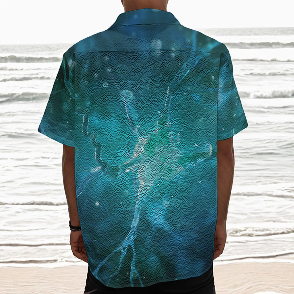 Blue Neurons In The Brain Print Textured Short Sleeve Shirt