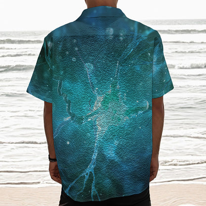 Blue Neurons In The Brain Print Textured Short Sleeve Shirt