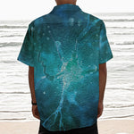 Blue Neurons In The Brain Print Textured Short Sleeve Shirt