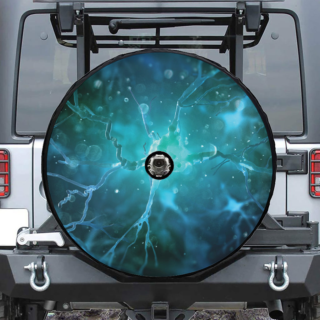 Blue Neurons In The Brain Print Tire Cover With Camera Hole