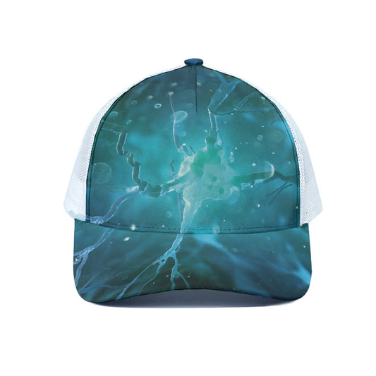 Blue Neurons In The Brain Print White Mesh Trucker Cap