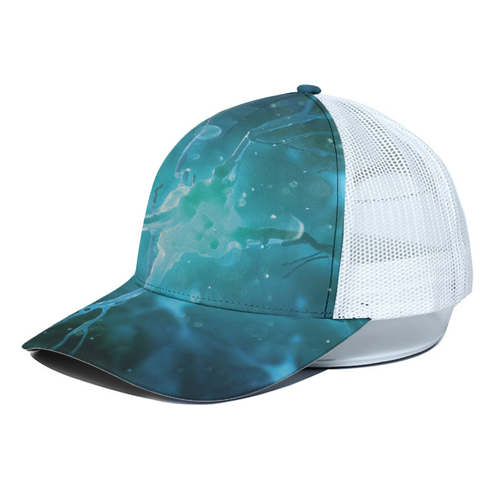 Blue Neurons In The Brain Print White Mesh Trucker Cap