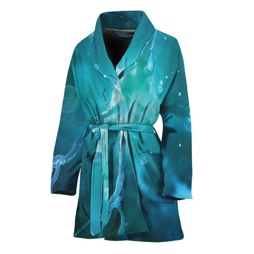 Blue Neurons In The Brain Print Women's Bathrobe