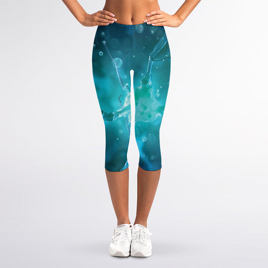 Blue Neurons In The Brain Print Women's Capri Leggings