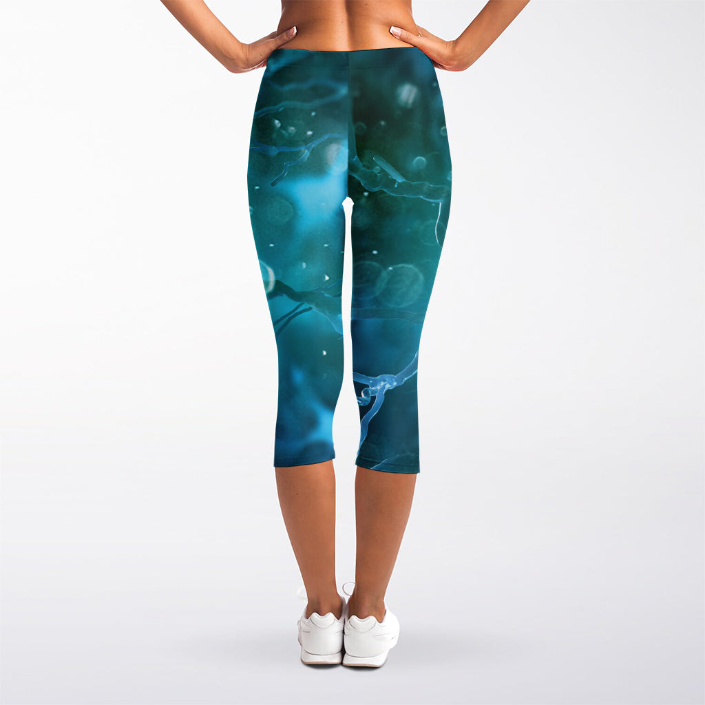 Blue Neurons In The Brain Print Women's Capri Leggings