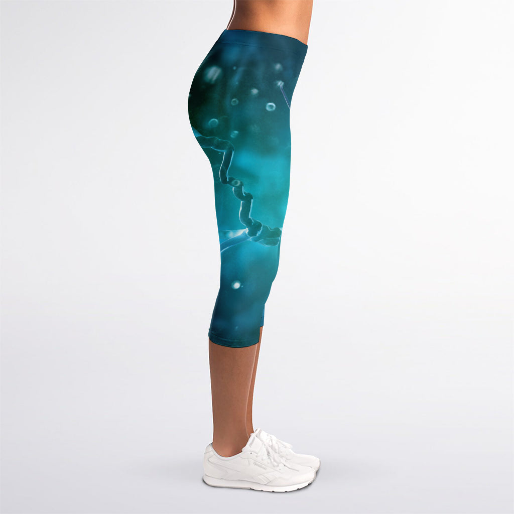 Blue Neurons In The Brain Print Women's Capri Leggings