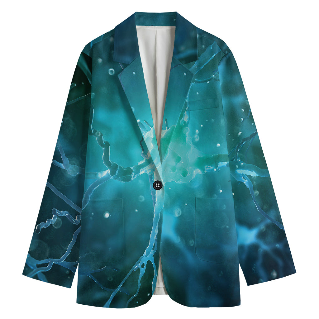 Blue Neurons In The Brain Print Women's Cotton Blazer