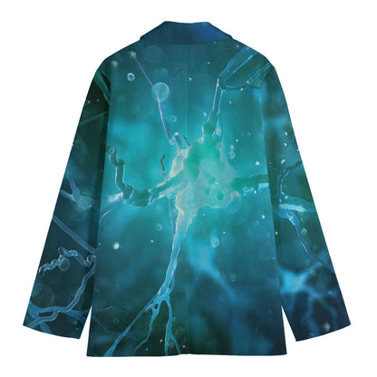Blue Neurons In The Brain Print Women's Cotton Blazer